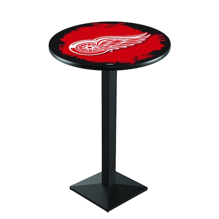 Holland Bar Stool Co 36" Blk Wrinkle Detroit Red Wings Pub Table L217B3628DetRed